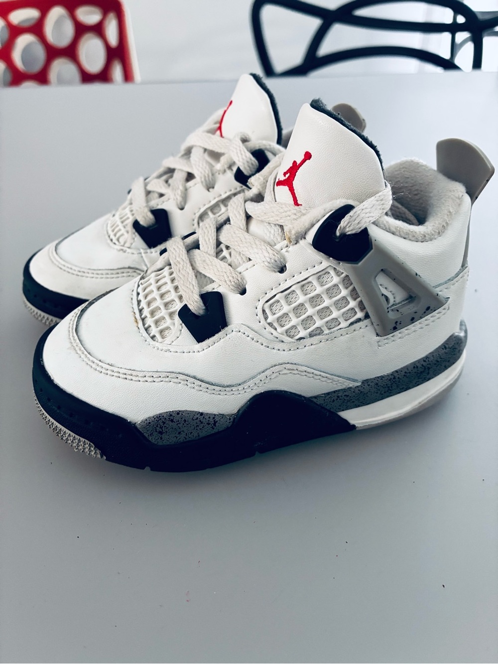 Jordan Kids White/Black/Red Retro Style Sneakers